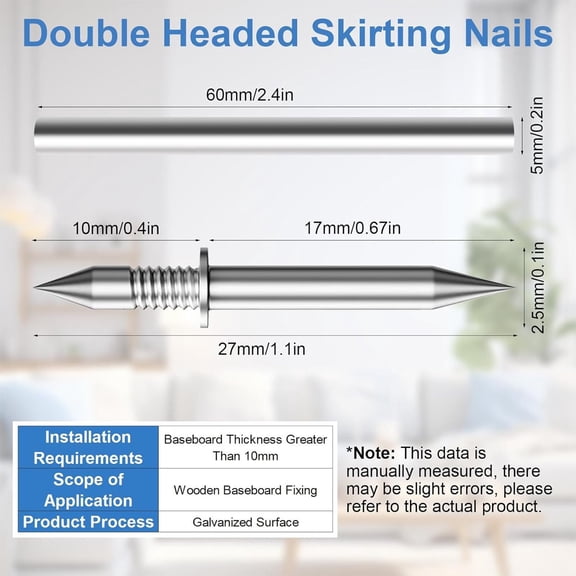 Double Headed Skirting Nails, Fasteners for Wood Trim Baseboards