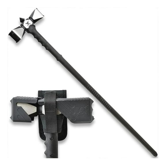 Double-Headed War Hammer XL and Sheath - 2Cr13 Stainless Steel Head, Penetrating Points, Black Oxide Coating, Injection-Molded Handle - Excellent for Smashing and Breaching - Length 38 1/2