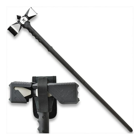 Double-Headed War Hammer XL And Sheath - 2Cr13 Stainless Steel Head, Penetrating Points, Black Oxide Coating, Injection-Molded Handle - Excellent for Smashing and Breaching - Length 38 1/2