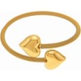 thumbnail image 1 of Double Heart Bangle Bracelet for Women Stainless Steel Thick Love Hearts Chunky Wrap Cuff Bangles Minimalist Open Mesh Bracelets Fashion Hand Jewelry, 1 of 12