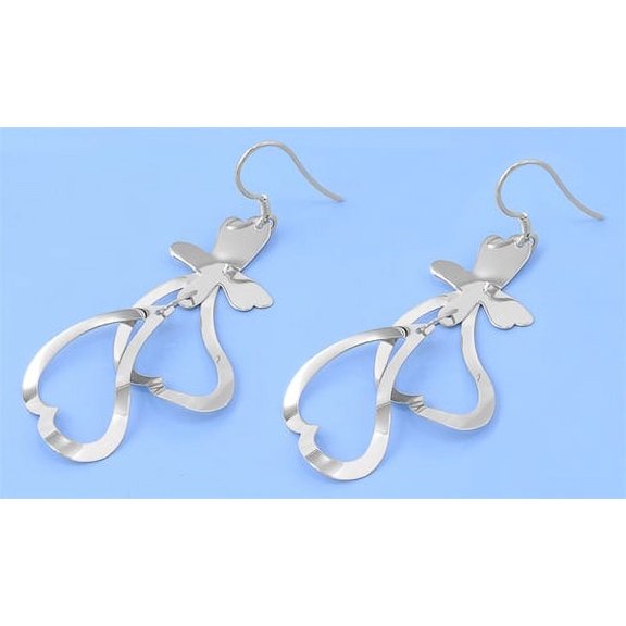 Double Heart Butterfly Linked Dangle Earrings Sterling Silver