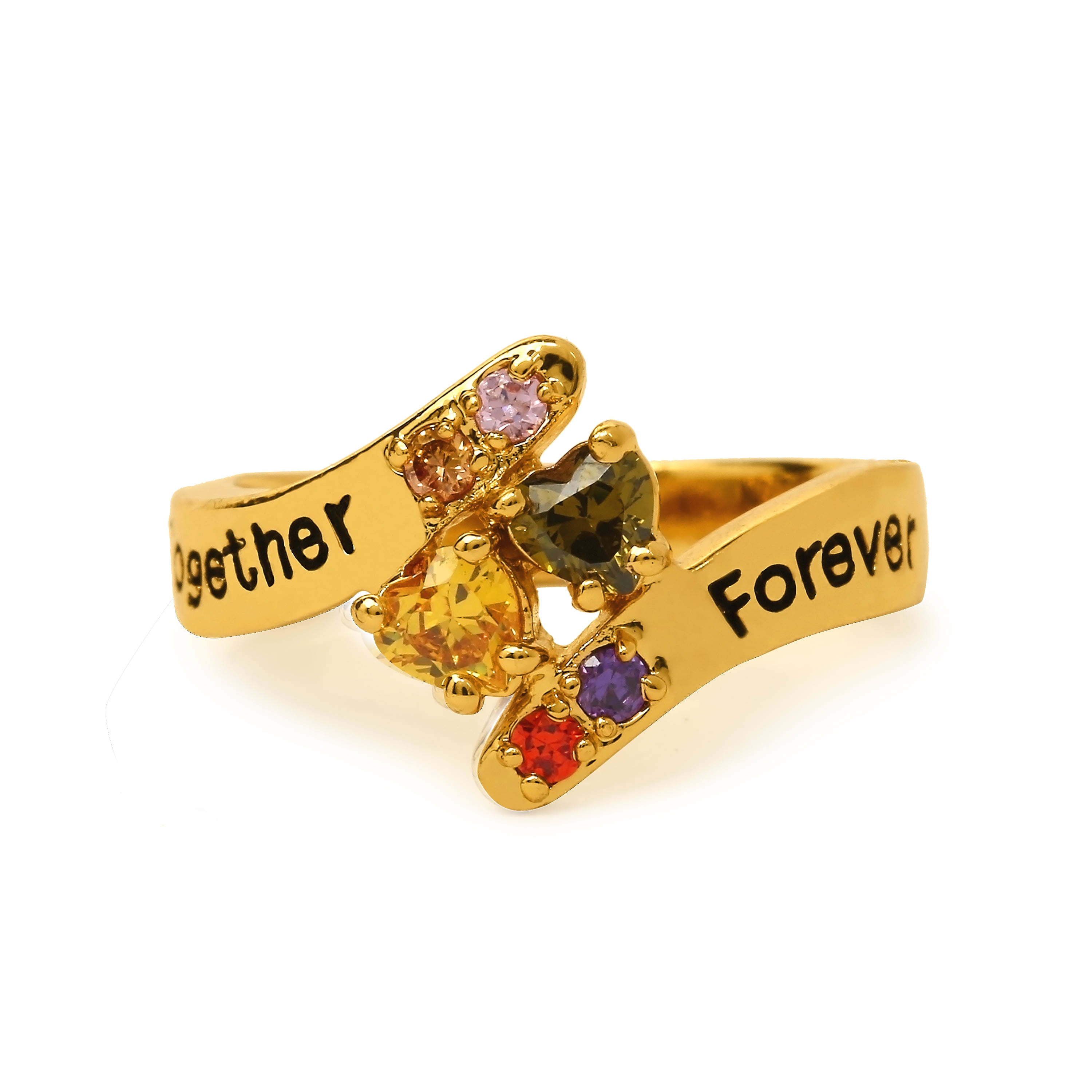 Double-Heart Bypass Family Ring with Up To Six Birthstones