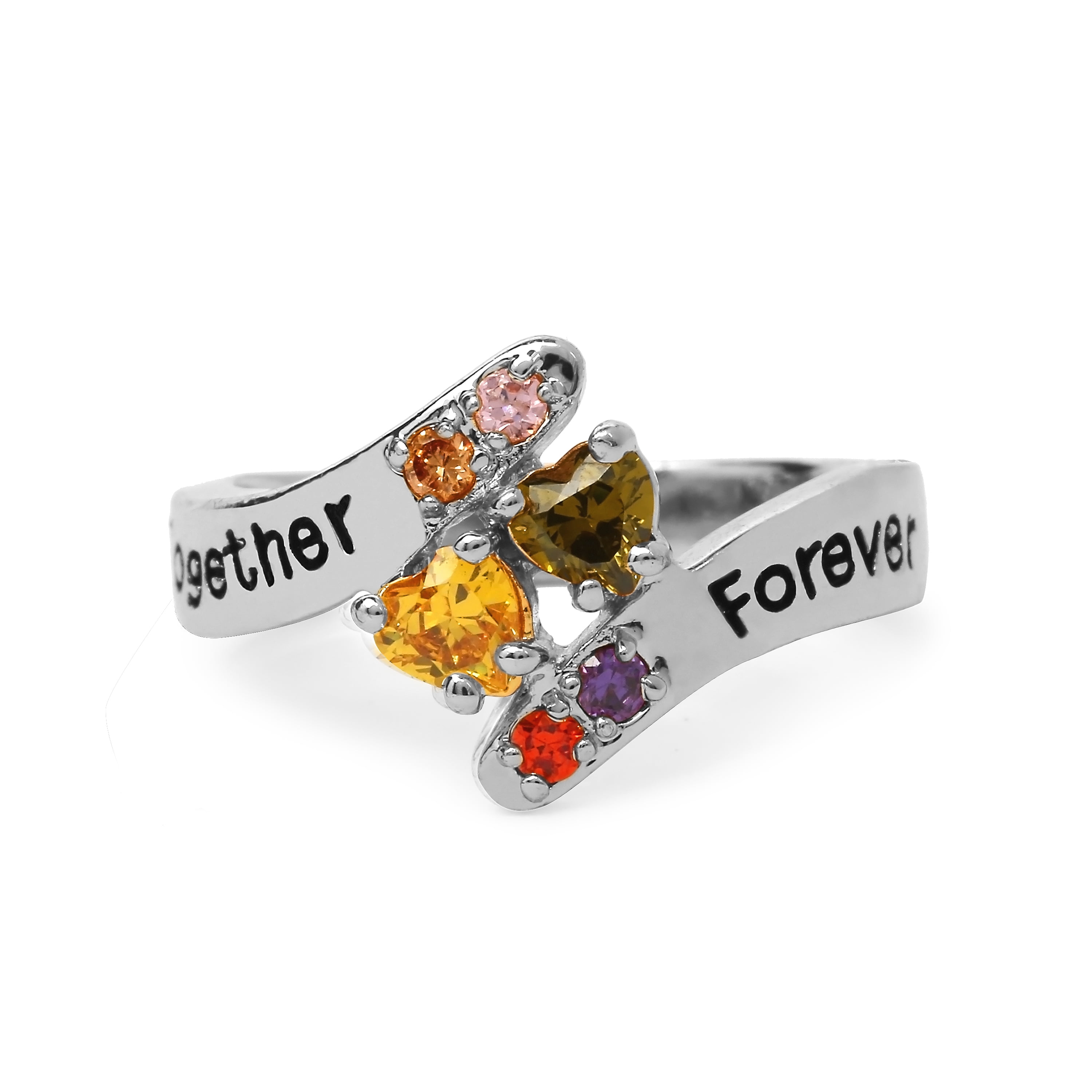 Double-Heart Bypass Family Ring with Up To Six Birthstones