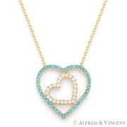 Double-Heart Charm Nano Crystal & CZ Pendant & Chain Necklace in .925 Sterling Silver