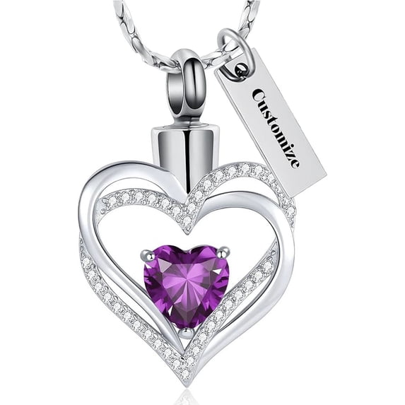 Double Heart Cremation Jewelry Heart Urn Ashes Necklace for Women Birthstone Cremation Ash Pendant Loved One Memorial Jewelry for Women Gilrs Birthstone Pendant