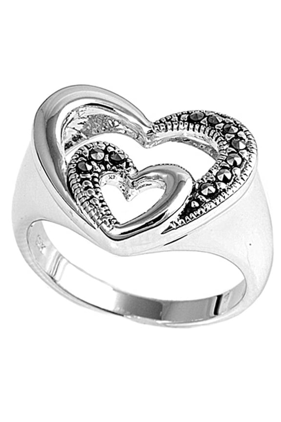 Double Heart Cutout Love Ring .925 Sterling Silver Band Jewelry Female Male Unisex Size 9