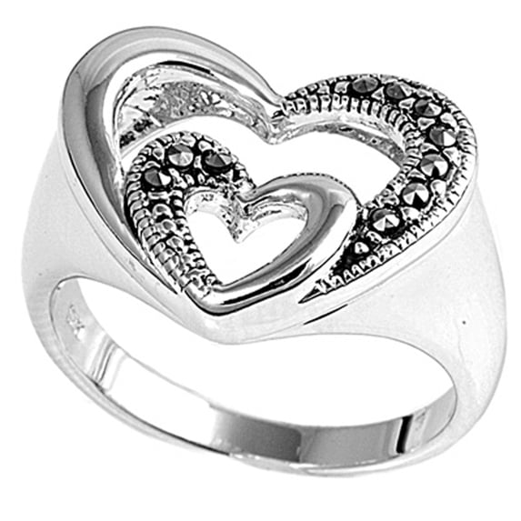 Double Heart Cutout Love Ring .925 Sterling Silver Band Jewelry Female Male Unisex Size 9