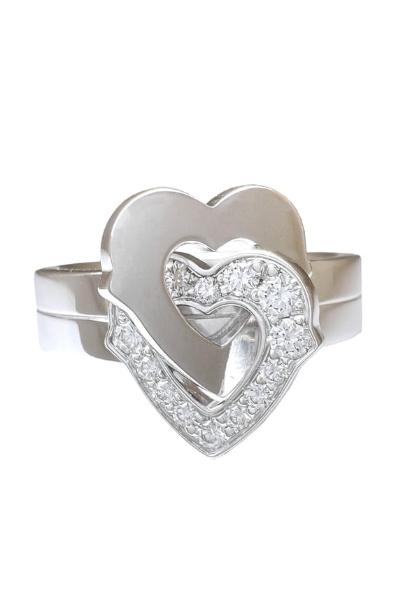 Double Heart Diamond Wedding Ring, Interlock Heart Ring, Promise Ring For Girlfriend, 1.2 Ct Simulated Diamond, 14K White Gold Plated