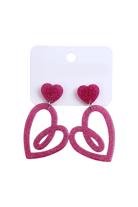 Double Heart Earrings for Women Elegant Dangling Heart Love Drop Earrings Cute Heart Earrings Purple Heart Statement Dangle Earrings Fashion Love Heart Earrings Valentine's Day Mother's Day Gift