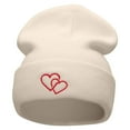 thumbnail image 1 of Double Heart Embroidered 12 Inch Long Knitted Beanie - Birch OSFM, 1 of 5