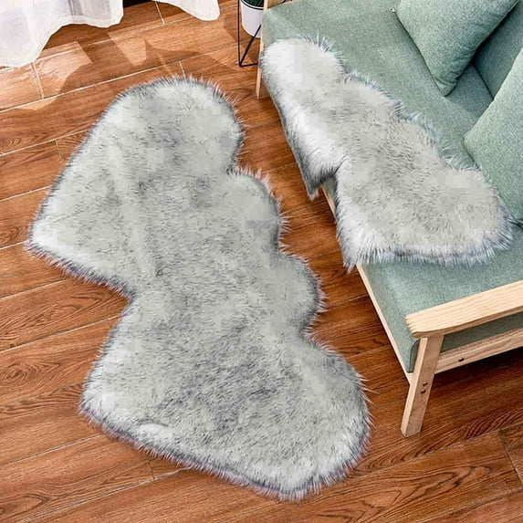 Double Heart Faux Wool Carpet White Black Tip S,1 Double Heart Rug,Wool Imitation Sheepskin Rugs Faux Non Slip Bedroom Shaggy Carpet Mats