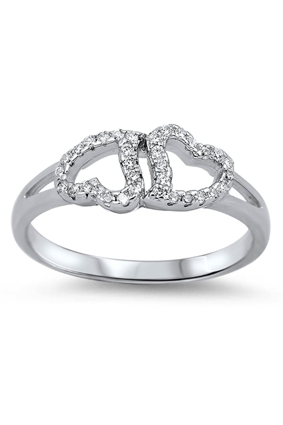 Double Heart Friendship White Cubic Zirconia Promise Ring 925 Sterling Silver Jewelry Female Size 10