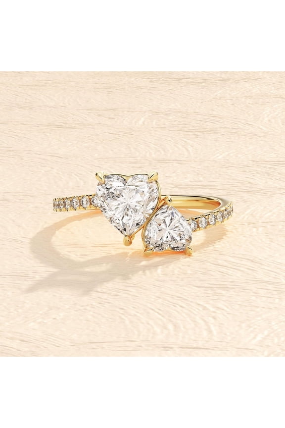 Double Heart Moissanite Promise Ring 14k Gold Minimalist Ring 925 Solid silver Ring Gift for Her