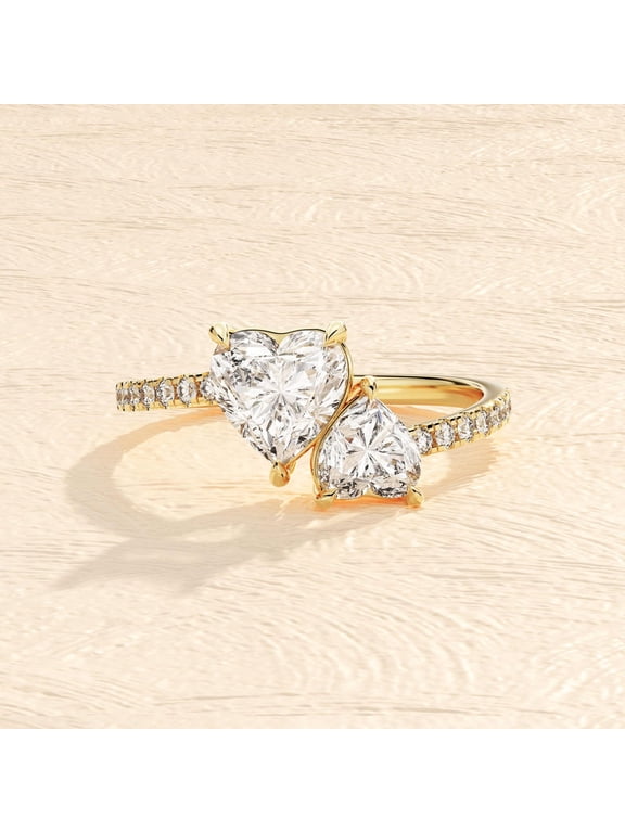 Double Heart Moissanite Promise Ring 14k Gold Minimalist Ring 925 Solid silver Ring Gift for Her