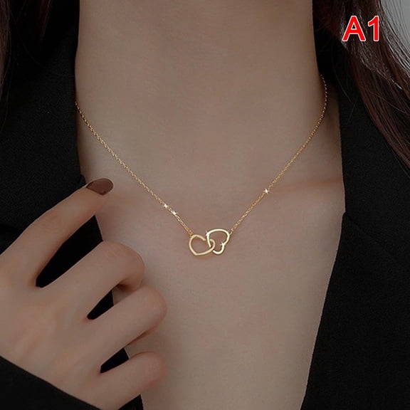 Double Heart Necklace Stainless Steel Hollow Heart Pendant Clavicle Necklace