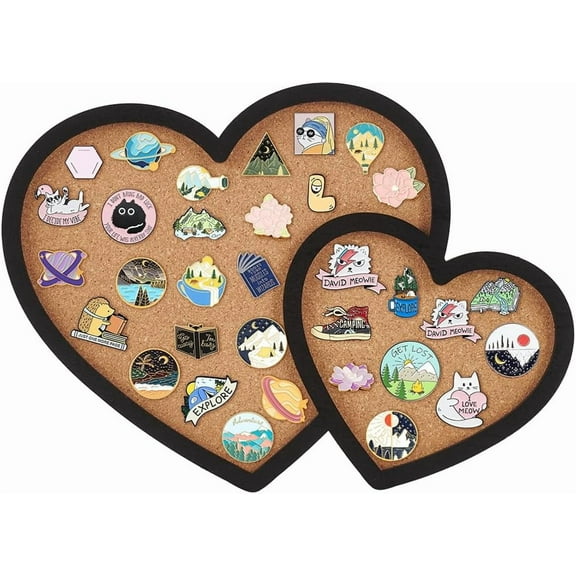 Double Heart Pin Cork Board 11.8x8.39inch Bulletin Display Board Wall Mounted Cork Board with Black Loving Frame