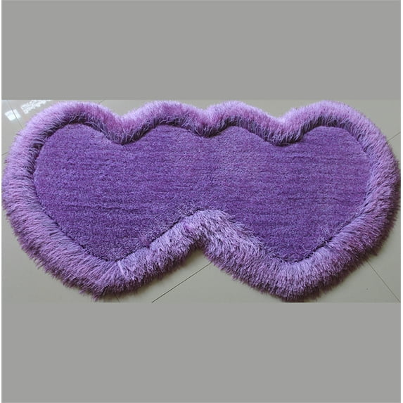 Double Heart Shaped Shag Area Rug, 4-inch Thick Hand Tufted Soft Fuzzy Rug, Modern Cute Furry Rug for Boys Girls, Upgraded Anti-Skid Carpet for Living Room Bedroom Office Decor, 28" x 55", Purple