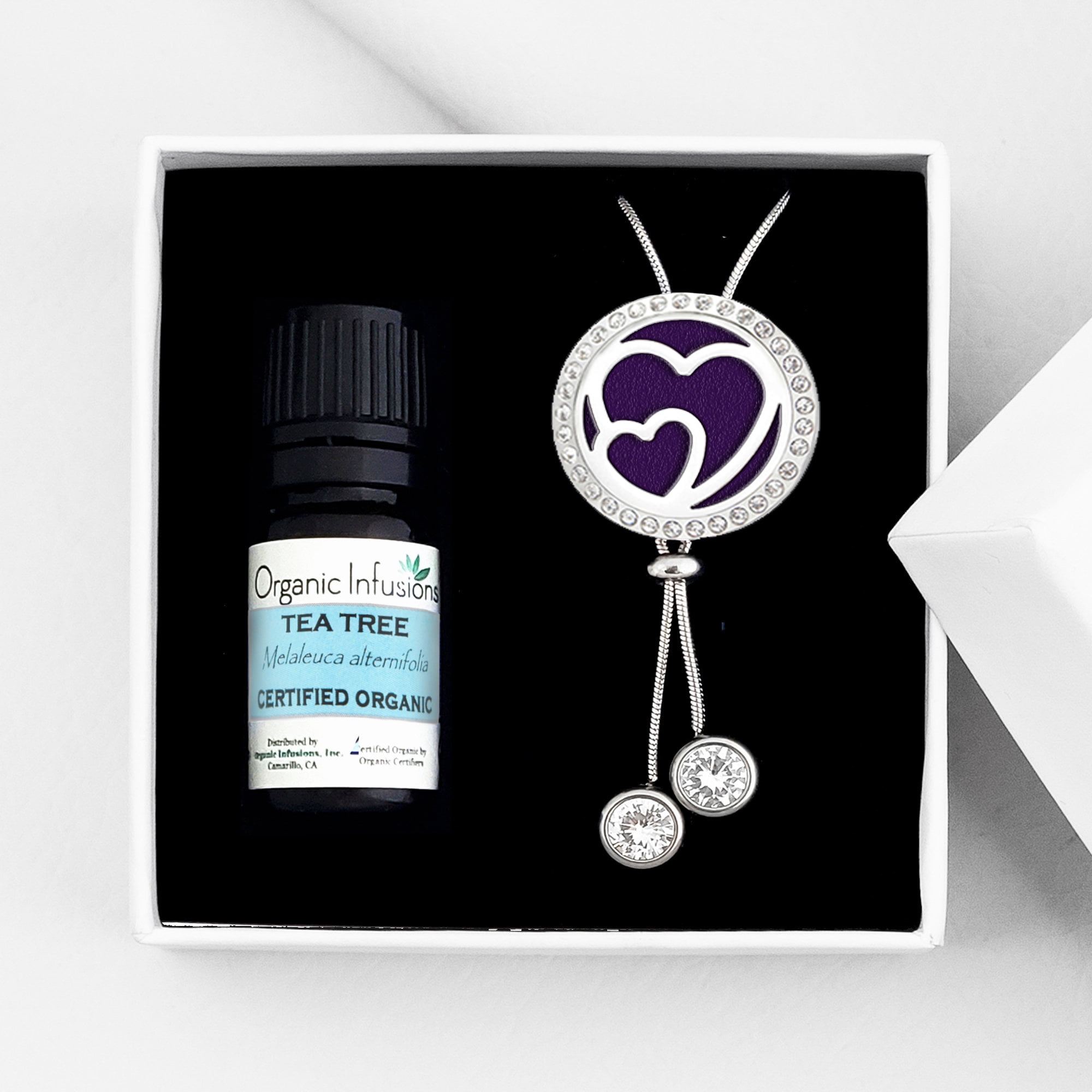 Double Hearts Aromatherapy Jewelry Gift for Her - Mother's Day Gift for Her - Anxiety Relief - Tea Tree Essential Oil Diffuser Pendant Necklace - Gift for Mom - 12 Reusable Pads - Ships Next Day!