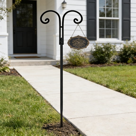 Double Heavy Duty Shepherd Hook,4 Prong Base Garden Stake Stand,Weather Resistant,Rust Proof,Ideal for Bird Feeders Lanterns,Planters,Outdoor Decor