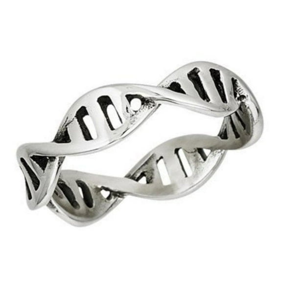 Double Helix DNA Ring Silver 316L Stainless Steel Geneticist Thumb Band Fantasy Forge Jewelry