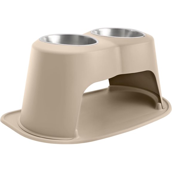 Double High Pet Feeding System - Elevated Dog/Cat Bowls - 14 inch High Tan