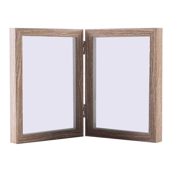 Double Hinged 5x7 Picture Frame Set, MDF Wood Shadow Box with Real Glass Front, Vertical Tabletop Stand, Holds Two 5x7 Pictures, Perfect for Desktop Display, Memory Collages, Gift for Loved Ones