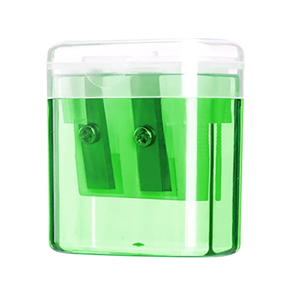 Double Hole Manual Pencil Sharpener With Cover, Oval Transparent Shavings Case for Office Art Desk, Green