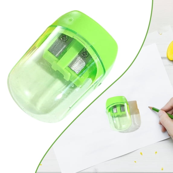 Double Hole Manual Pencil Sharpener With Plastic Cover, Compact Sharpening Device For Office And Home, Portable Pencil Sharpener For Daily Use, Green