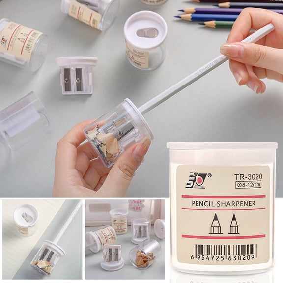 Double Hole Pencil Sharpener, Cute Clear Round Pencil Sharpener, Portable Pencil Sharpener Holes Square-Shaped Sharpener, Dual Hole Manual Sharpeners with Lid, for Colored & Jumbo Pencils
