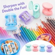 Double Hole Pencil Sharpener, Manual Dual Size Blade with Shavings Catcher, Cute Pastel Portable for School Office Students, Durable Plastic Compact Desktop Stationery