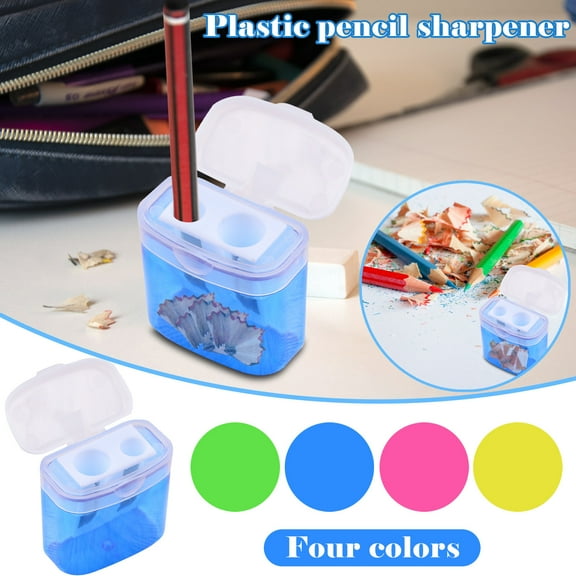 Double Hole Plastic Pencil Sharpener with Lid | Square Design | 4x4x2cm Compact Size | Carbon Steel Blades | Colored Pencil Compatible | 12 Pack | Plastic Body | Shavings Container