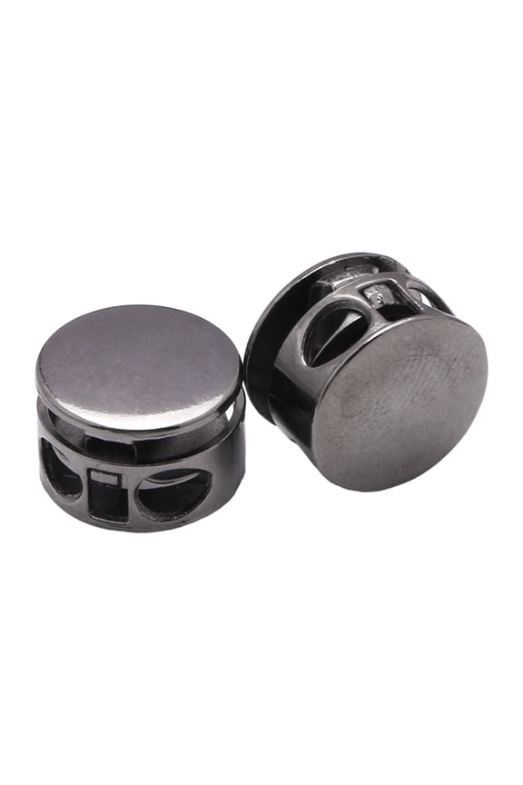 Double Hole Round Metal Drawstring Cord Lock, Spring Loaded Stopper Fastener For Hat Coat Hoodie, Adjustable Slider Toggle For Camping Bag, Dark Gray 1x1cm