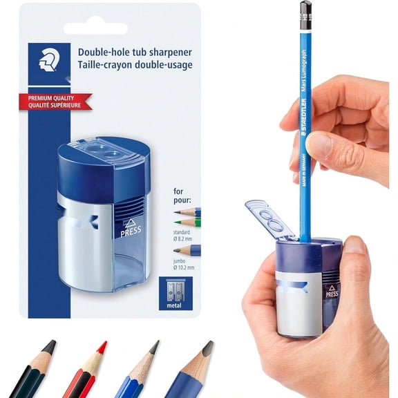 Double-Hole Tub Pencil Sharpener: Dual Size Manual Sharpener for Standard Graphite & Colored Pencils - Compact Design - Ideal for Classroom, Home, Office, & Art Studio - 1