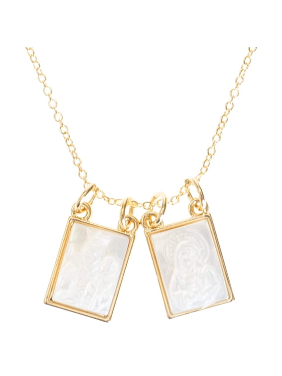Double Holy Scapular Gold Tone 18 inch Metal and Shell Necklace
