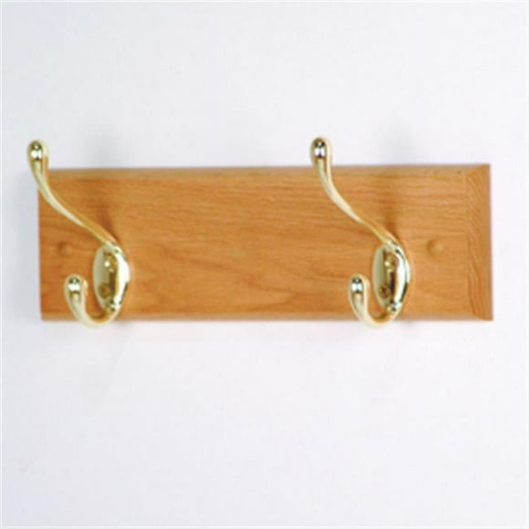 Double Hook Coat Rack in Light Oak - Brass