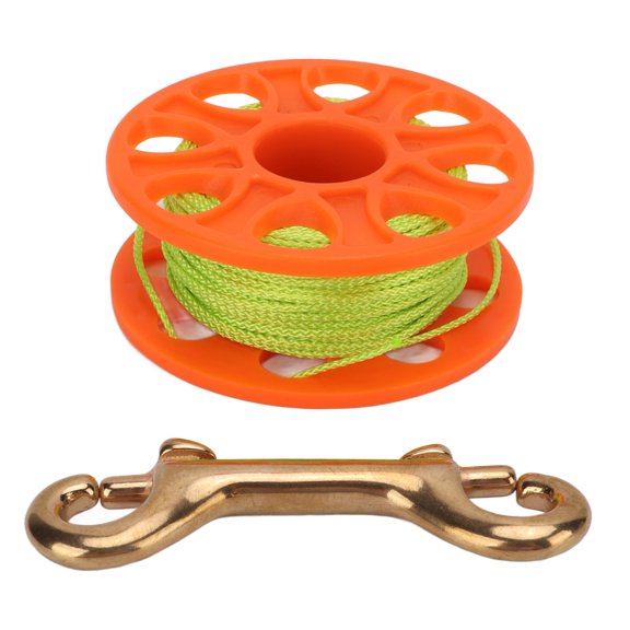 Double Hook Diving Reel with 30m Fluorescent Green Line for Scuba Diving and Underwater Sports - Orange Reel