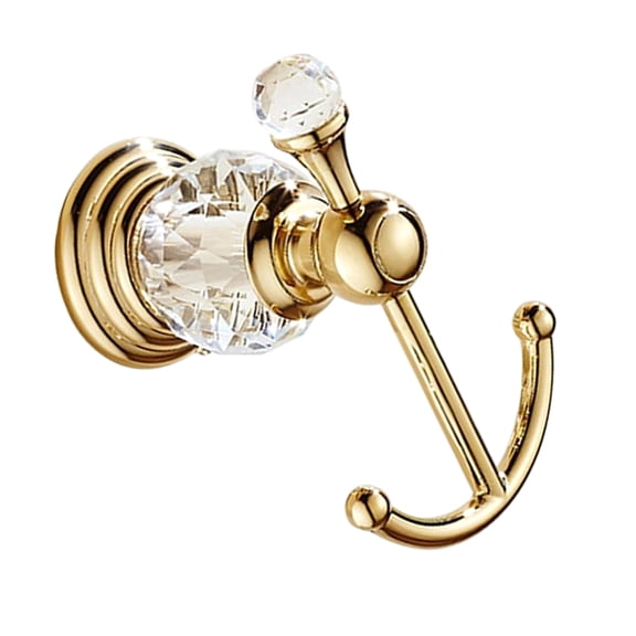 Double Hook For Towels Coat Bags Rustproof Crystal Gold Bathroom Accessory