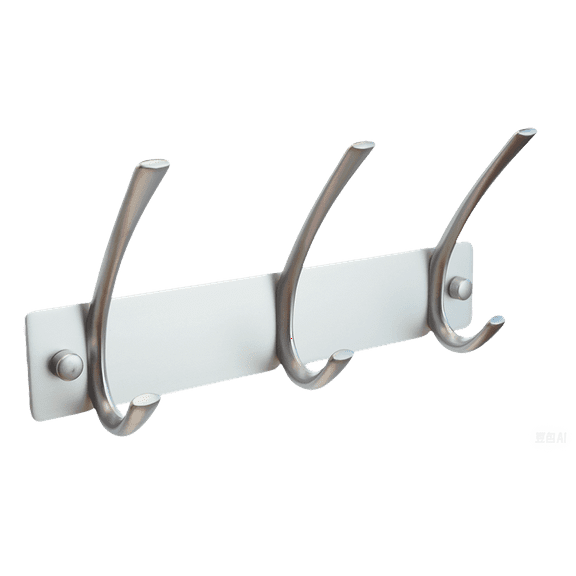 14 in Double Hook Rail with 4 Double Hooks, Wall-Mounted, Satin Chrome, Black