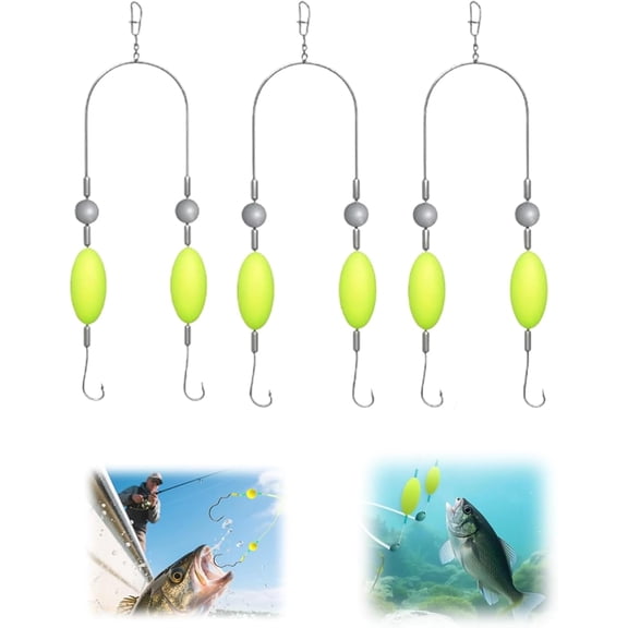 Double-Hook Reverse Bottom Rig, Anti Tangle Split Fishing Hooks,Swimming Bait for Freshwater Saltwater,Single Line Double Reverse Hooks Set Surf Fishing Floats Tackle for Beginners