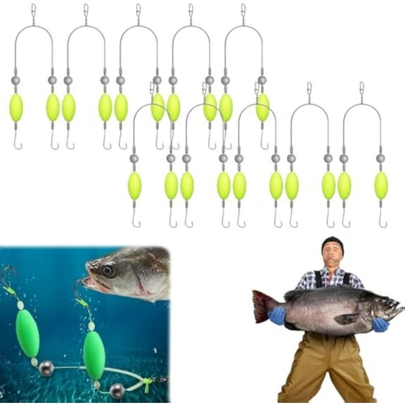 Double-Hook Reverse Bottom Rig, Swimming Bait for Freshwater Saltwater, Anti Tangle Split Fishing Hooks, Free Floating, Fishing Lures for Beginners Amateurs and Professionals Outdoor(#5)