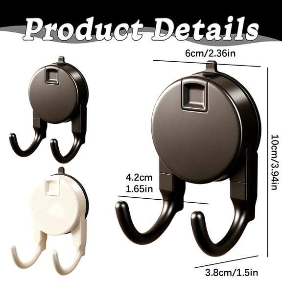 Double Hook Suction Cup Hooks, Small Suction Cups with Hooks, 2Pcs Heavy Duty Strong Suction Shower Hooks, No Drill Removable Wall Hanging Hooks, Waterproof Traceless Towel Hooks for Glass, Grey