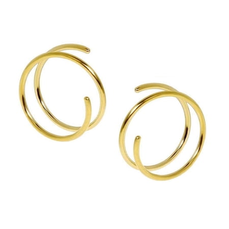 14K Gold Filled Double Hoop Earrings for Single Piercing Spiral Twist 4mm 22 Gauge