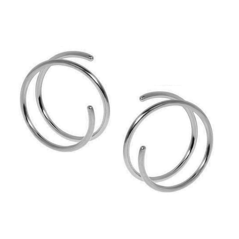 Silver Double Twist Hoop Earrings Piercing, 1 Pair Spiral
