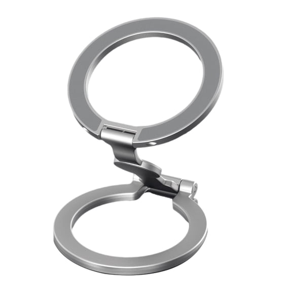 Double Hoop Magnetic Phone Holder with Full Rotation Capability Foldable Metal Construction for Desks