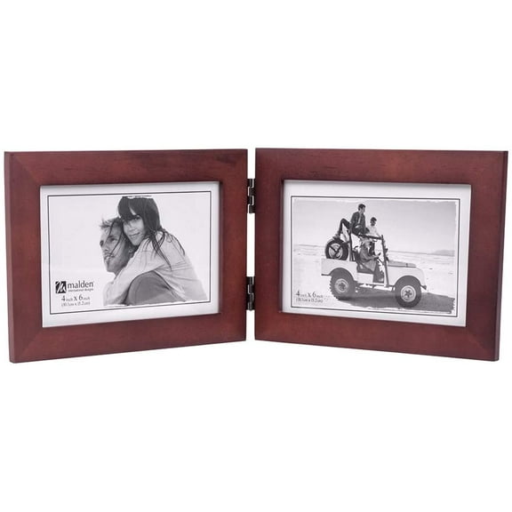 Double Horizontal 4x6 Picture Frame - Wide Real Wood Molding, Real Glass - Dark Walnut