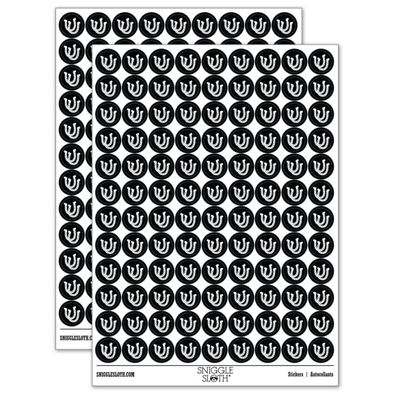 Double Horseshoe Lucky 200+ Round Stickers - Black - Gloss Finish - 0.50" Size