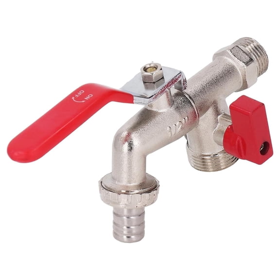 Double Hose Bib, 1/2" Inlet & Dual 3/4" Outlet Outdoor Faucet, 1 in 2 Out Faucet for Washing Machine,Outdoor and Garden