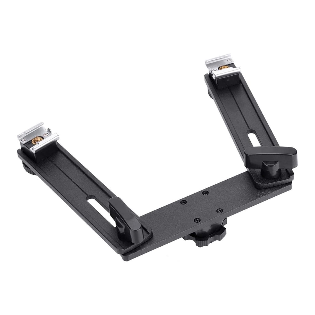 Double Hot Shoe Mounting Bracket Camera Video Speed Light Flash Holder ...