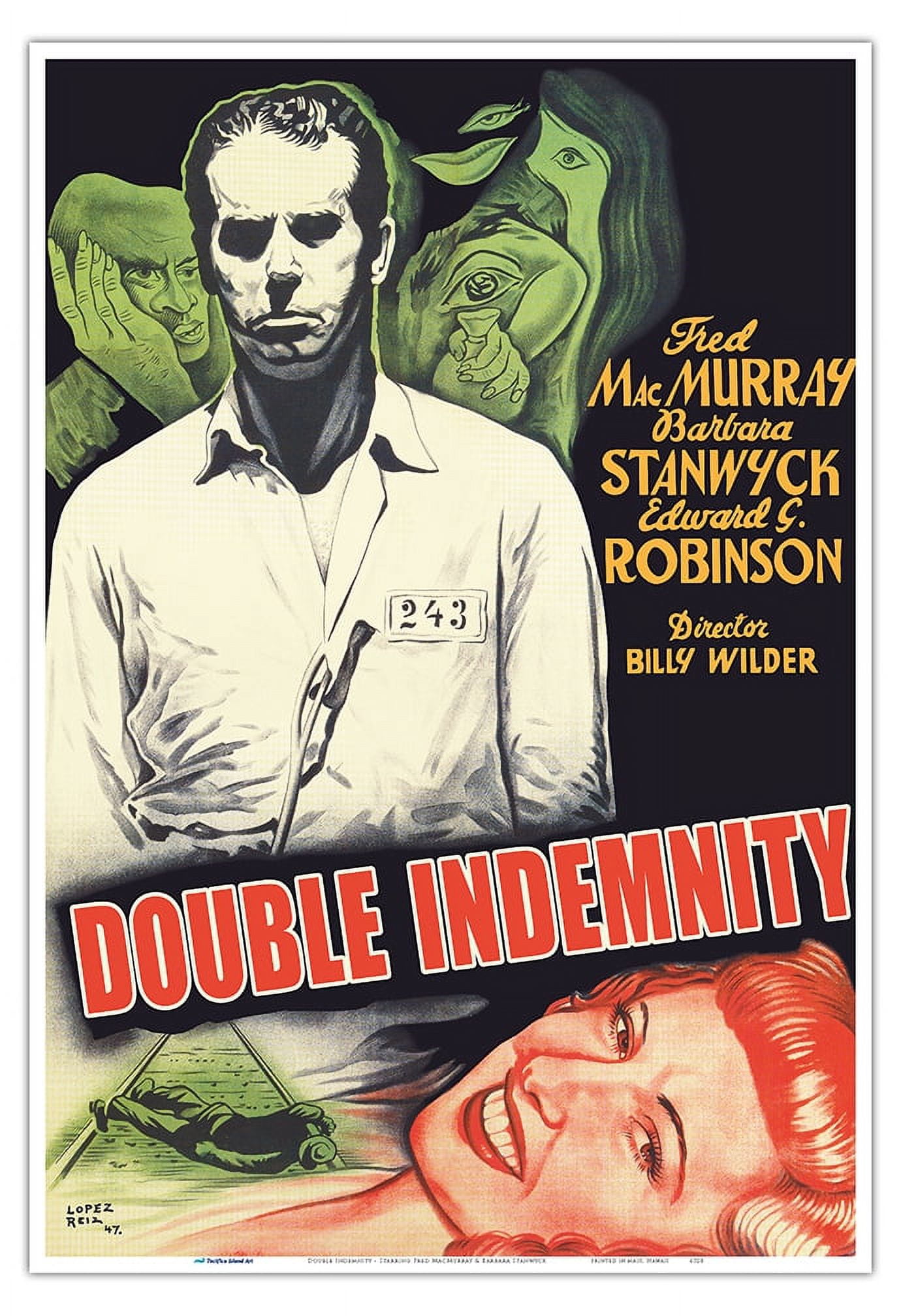 Double Indemnity - Starring Fred MacMurray \u0026 Barbara Stanwyck - Vintage  Film Noir Movie Poster by Lopez Reiz c.1942 - 8 x 12 inch Vintage Metal Tin  ..., image size:1380x2016