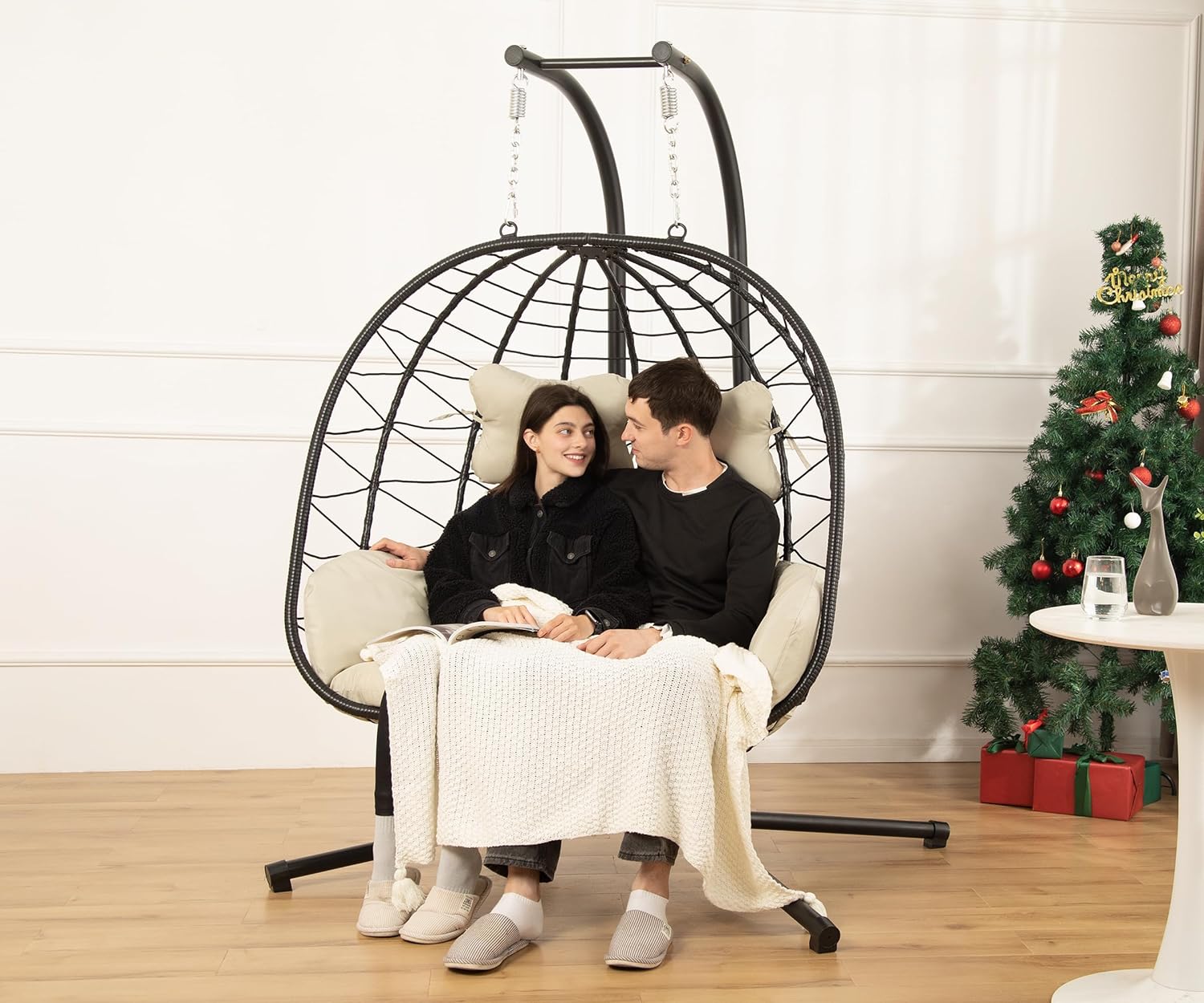 Double Indoor/Outdoor Wicker Swing Egg Chair Hammock Foldable Hanging